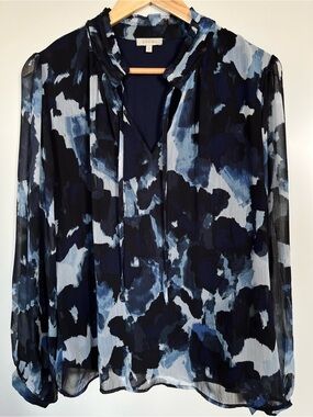 Laura Abstract Print Sheer Blouse – Lined – Size L